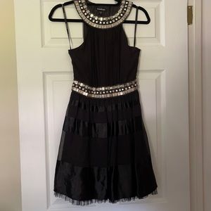 Bebe Satin Striped Dress with Beading